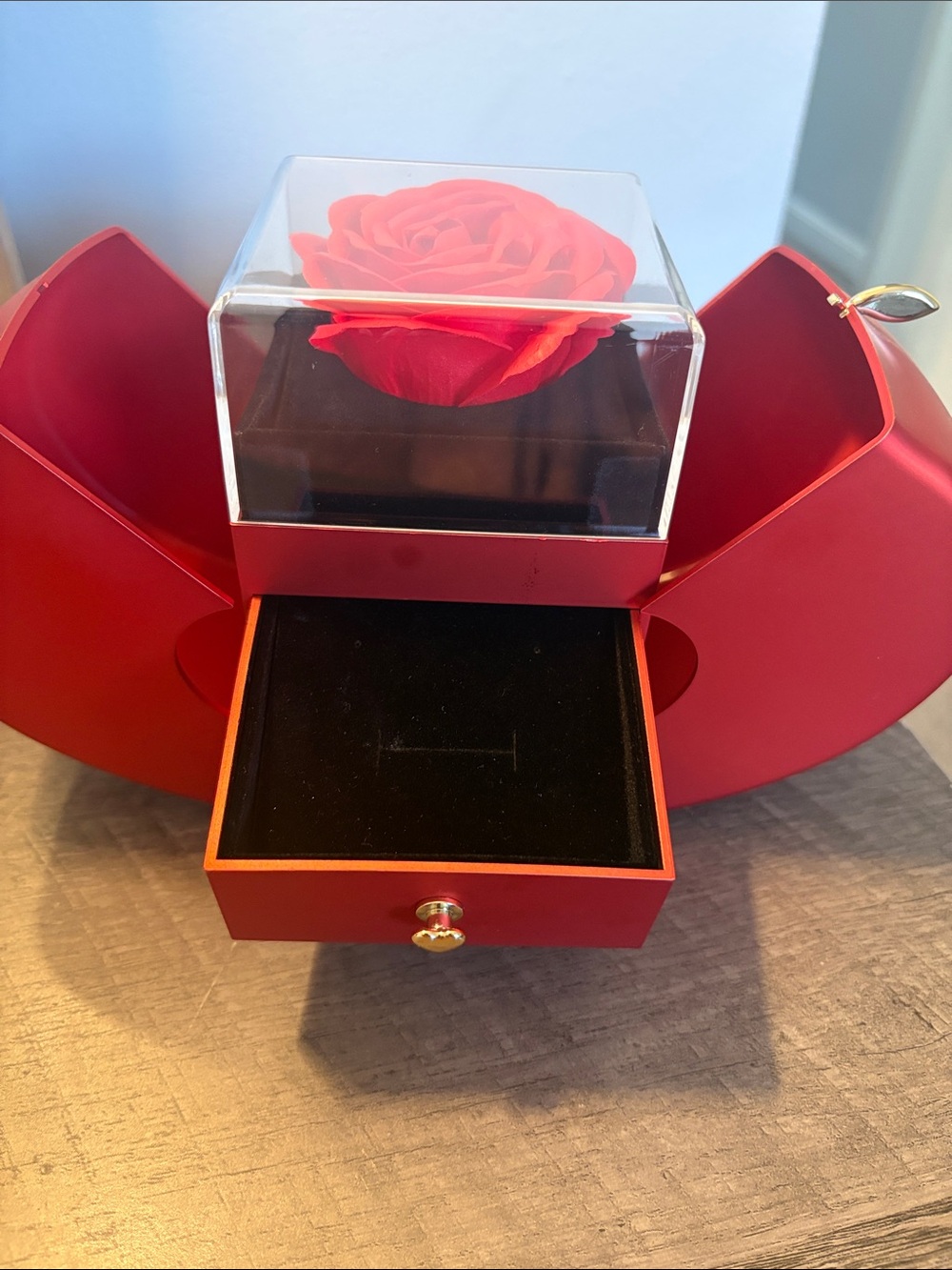 Red Apple Jewelry Gift Box with Rose & Drawer